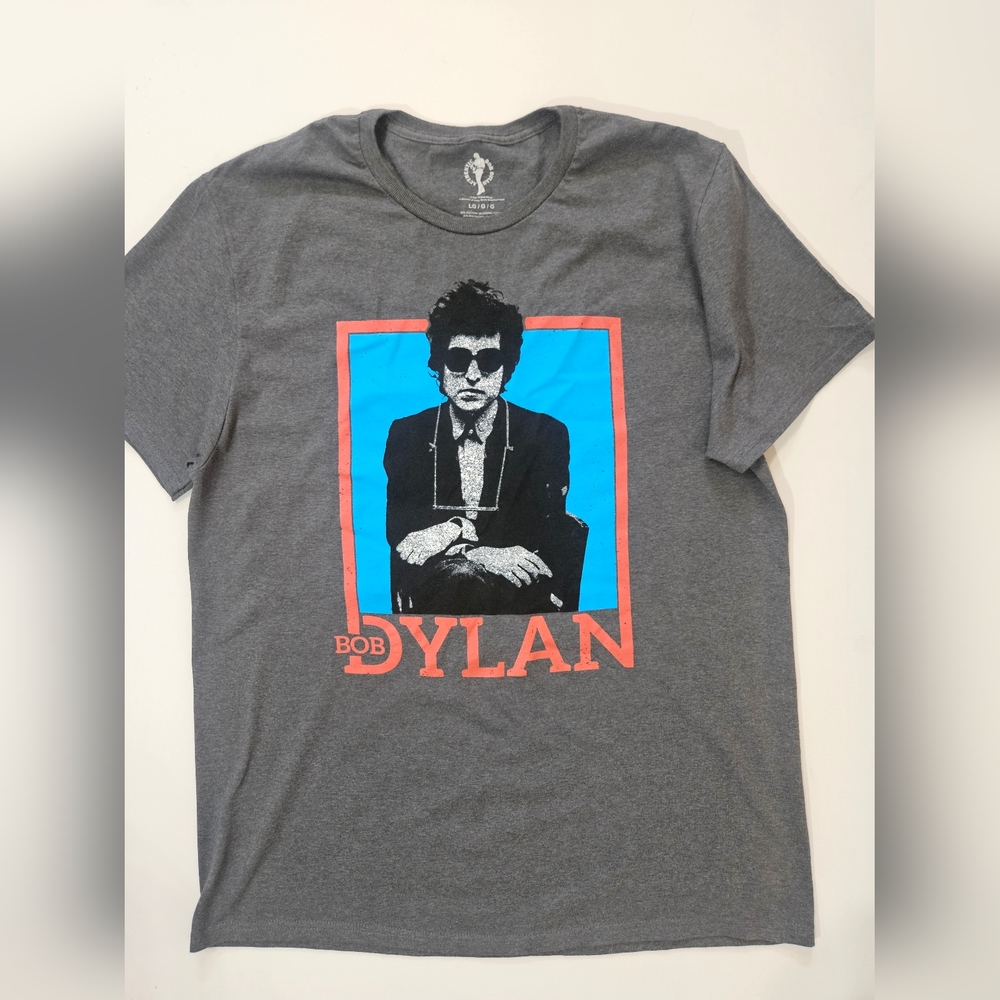 Bob Dylan T-Shirt‎ Mens Size Large Grey Blue Orange Graphic Tee Mad Engine